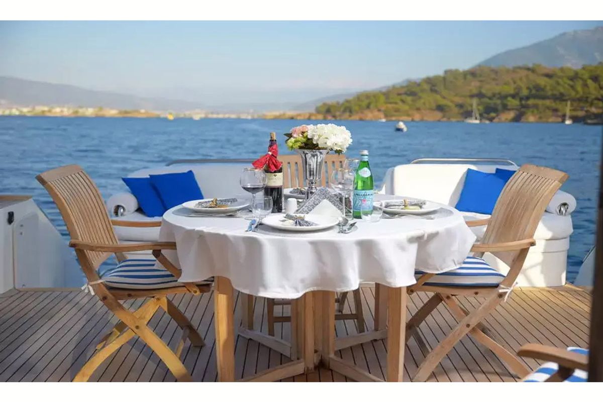 Deck of Sirocco, a Gulet Motoryacht yacht at Fethiye, Turkey