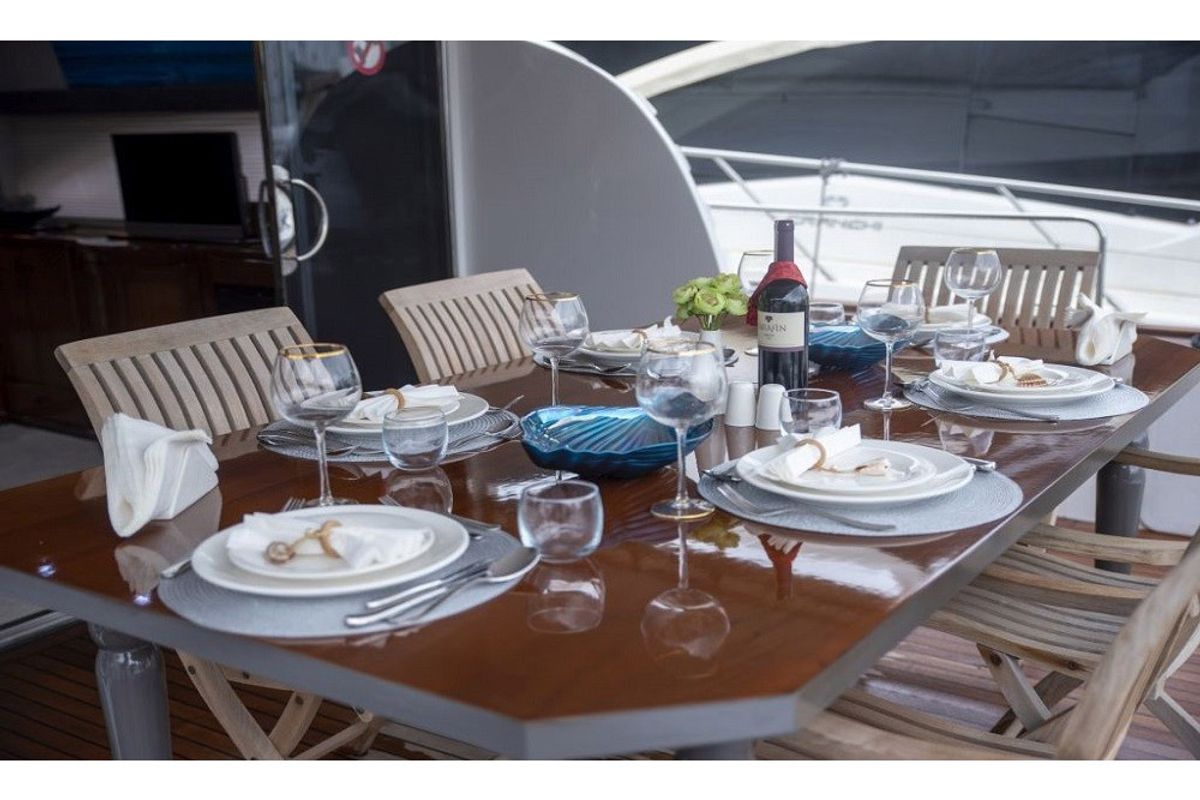 Deck of Sirocco, a Gulet Motoryacht yacht at Fethiye, Turkey