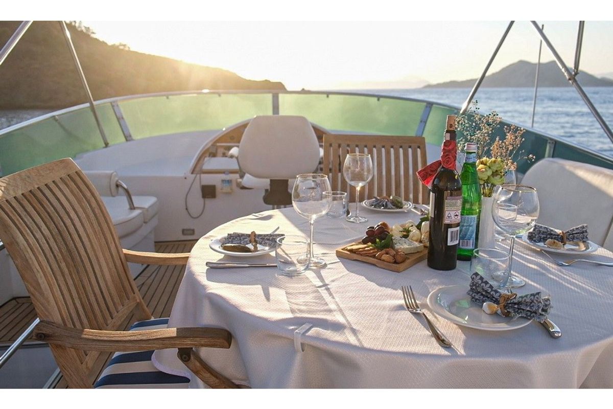 Deck of Sirocco, a Gulet Motoryacht yacht at Fethiye, Turkey