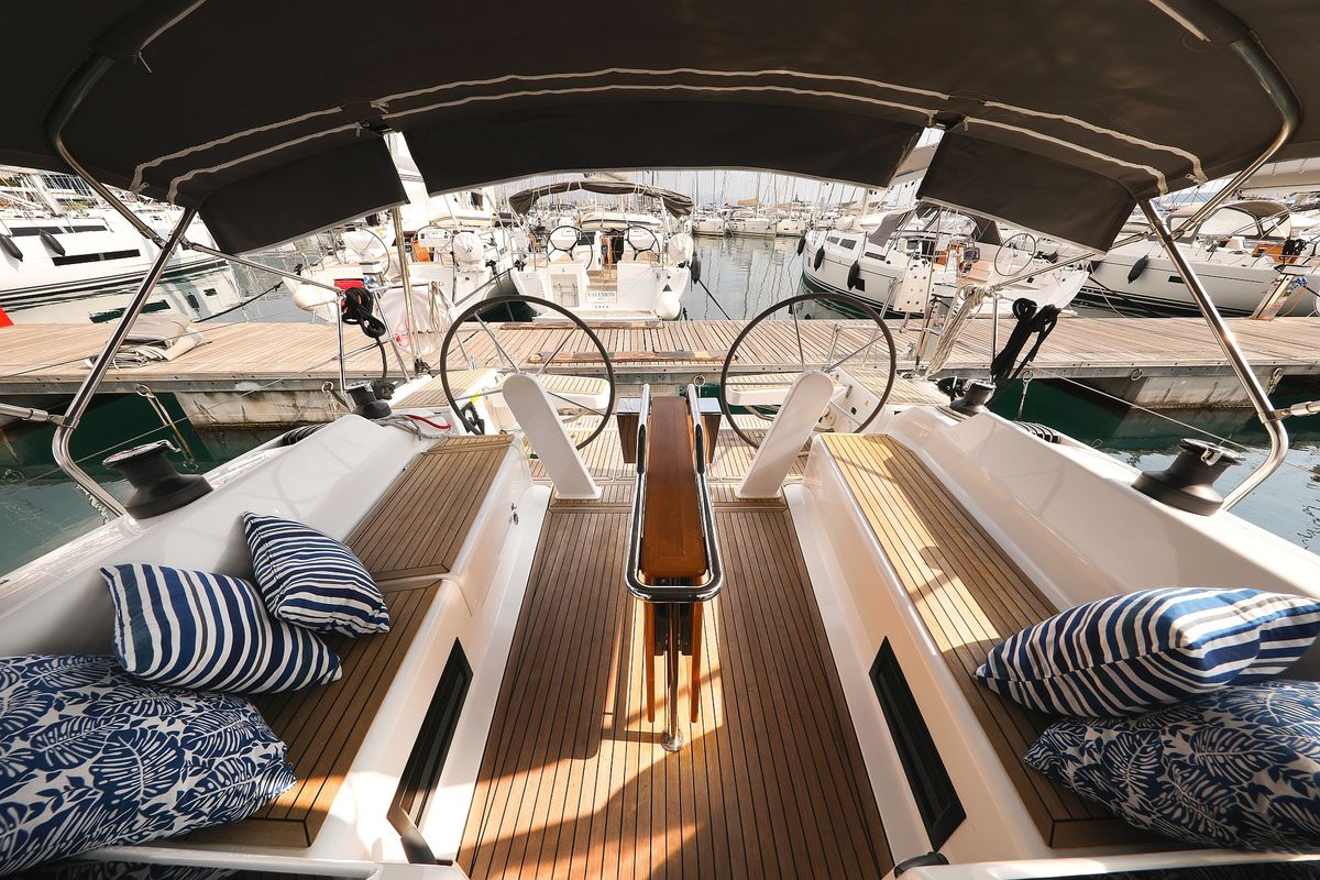 Deck of Blue Eagle, a Hanse Yachts Hanse 418 sailboat at Grad Kaštela, Croatia