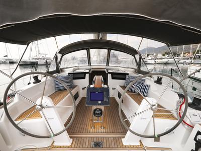 Cockpit of Blue Eagle, a Hanse Yachts Hanse 418 sailboat at Grad Kaštela, Croatia