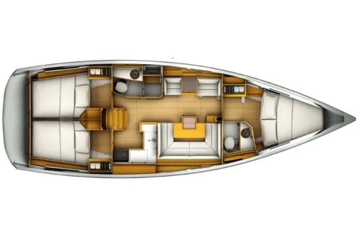 Floor plan of Blueberry, a Jeanneau Sun Odyssey 419 sailboat at Parikia, Greece