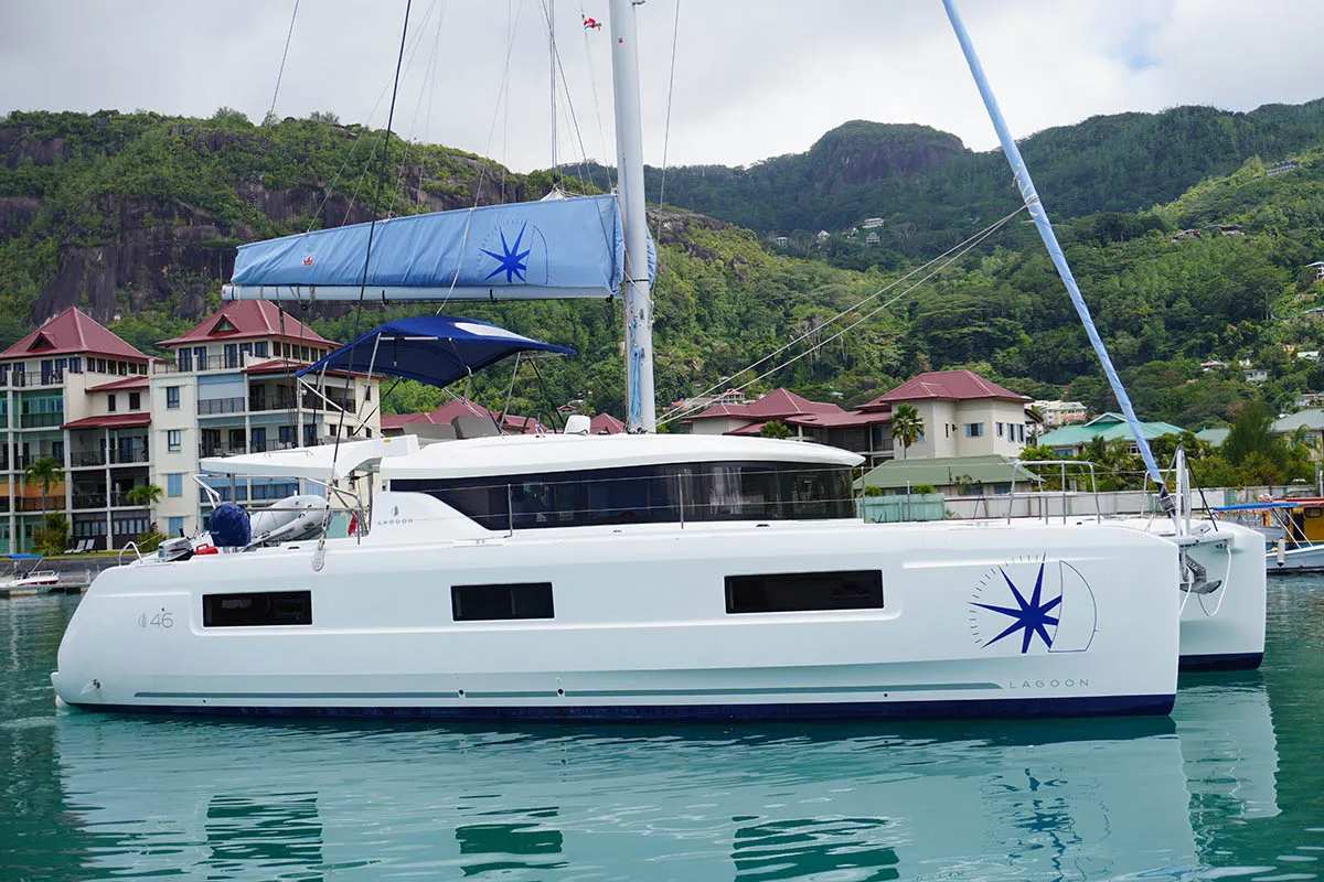 Ghost Buster, a Lagoon 46 catamaran at Seychelles, Eden Island Marina, Seychelles