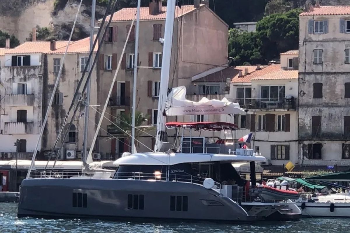 Exterior view of Liberta, a Sunreef Yachts Sunreef 50 catamaran at Alameda, United States