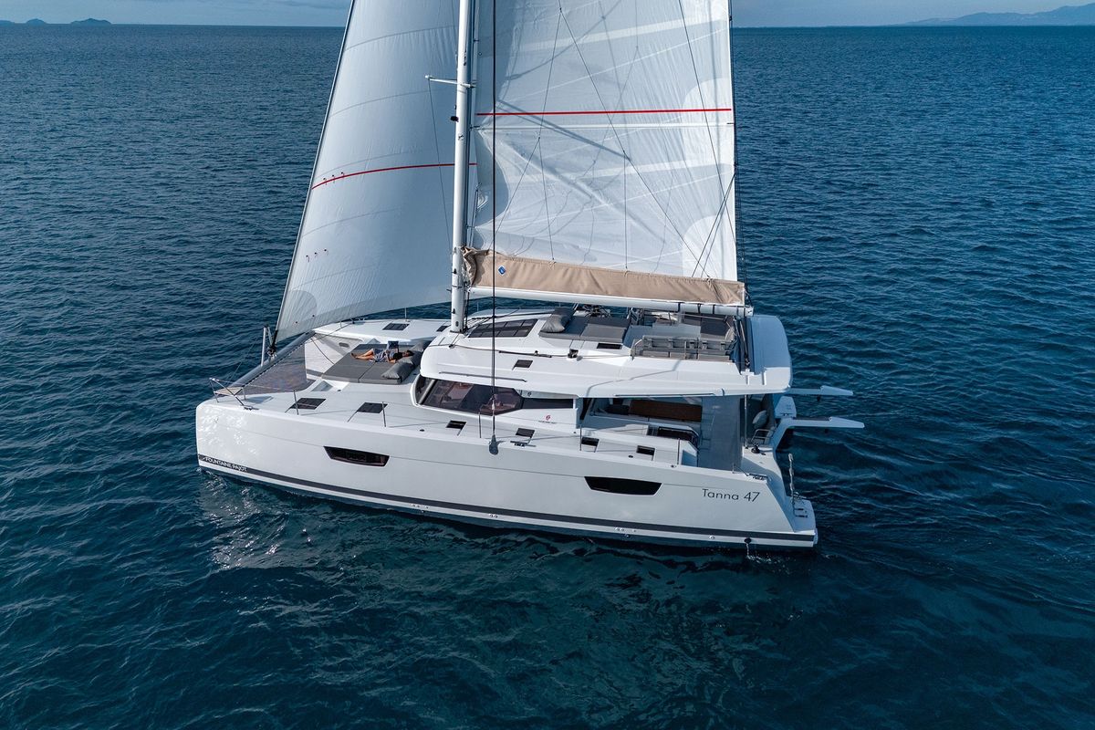 Exterior view of Smeralda - A/C, Generator, Water maker , a Fountaine Pajot Tanna 47 catamaran at Castellammare di Stabia, I…