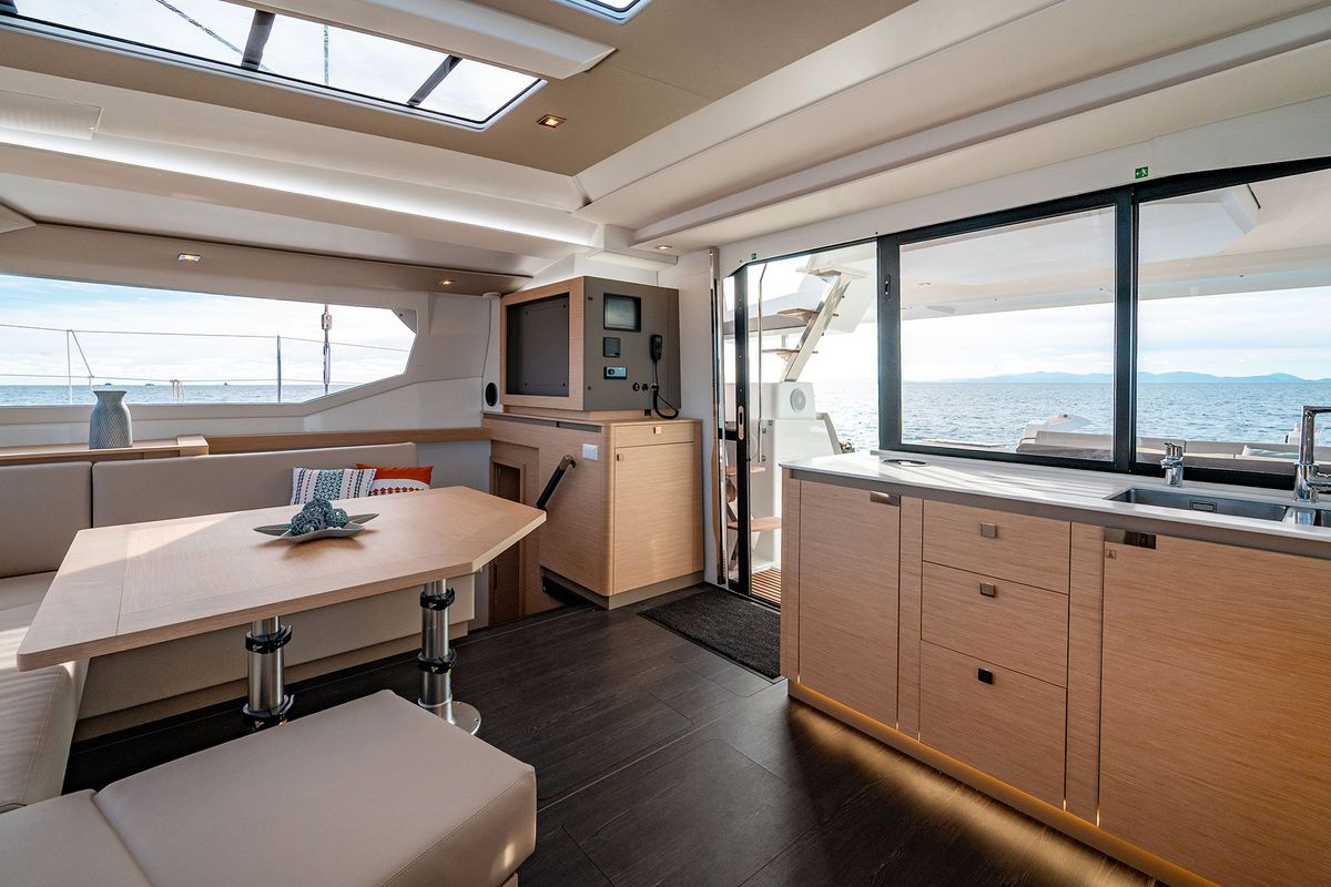 Salon of Smeralda - A/C, Generator, Water maker , a Fountaine Pajot Tanna 47 catamaran at Castellammare di Stabia, Italy