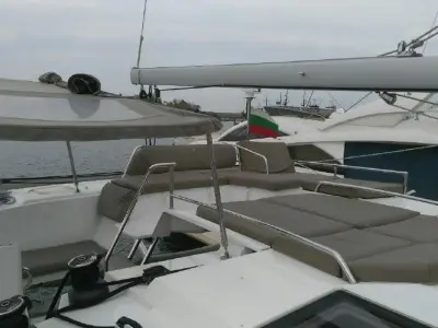 Deck of Fleur de sel, a Fountaine Pajot Helia 44 catamaran at Cogolin, France