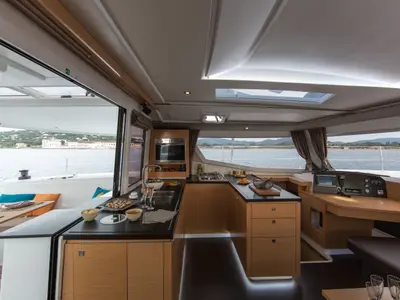 Galley of Fleur de sel, a Fountaine Pajot Helia 44 catamaran at Cogolin, France
