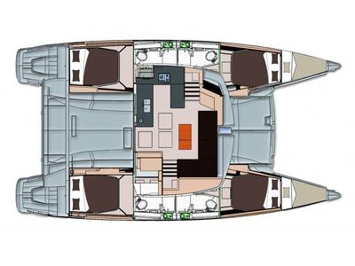 Floor plan of Fleur de sel, a Fountaine Pajot Helia 44 catamaran at Cogolin, France