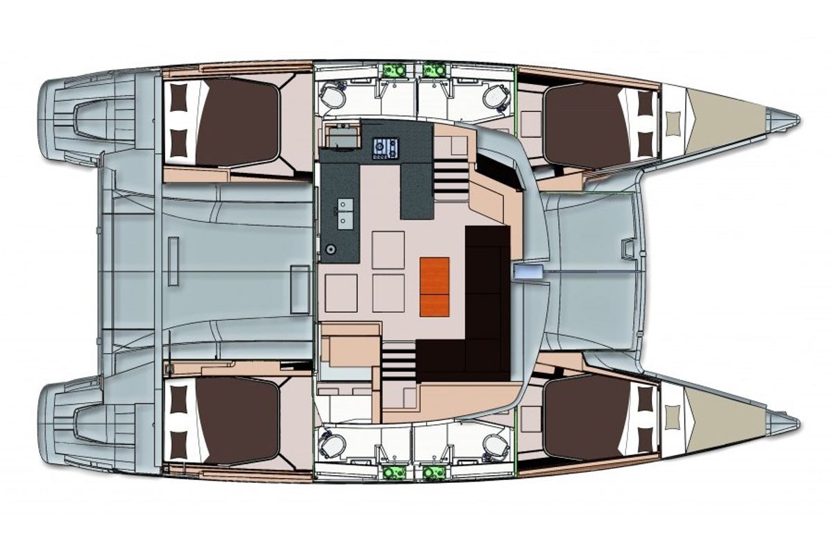 Floor plan of Fleur de sel, a Fountaine Pajot Helia 44 catamaran at Cogolin, France