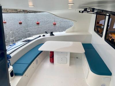 Deck of Aonyx, a Gulet x-reuse catamaran at Ribishi, Saint Vincent and the Grenadines
