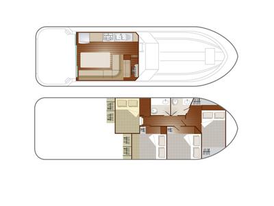 Floor plan of Crescendo, a Nicols Sedan 1170 motorboat at Grez-Neuville, France