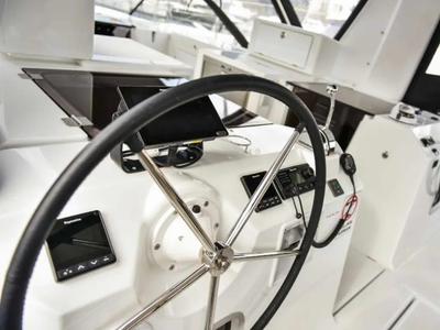 Cockpit of New Horizons II, a Jeanneau Sun Loft 47 sailboat at La Favière, France