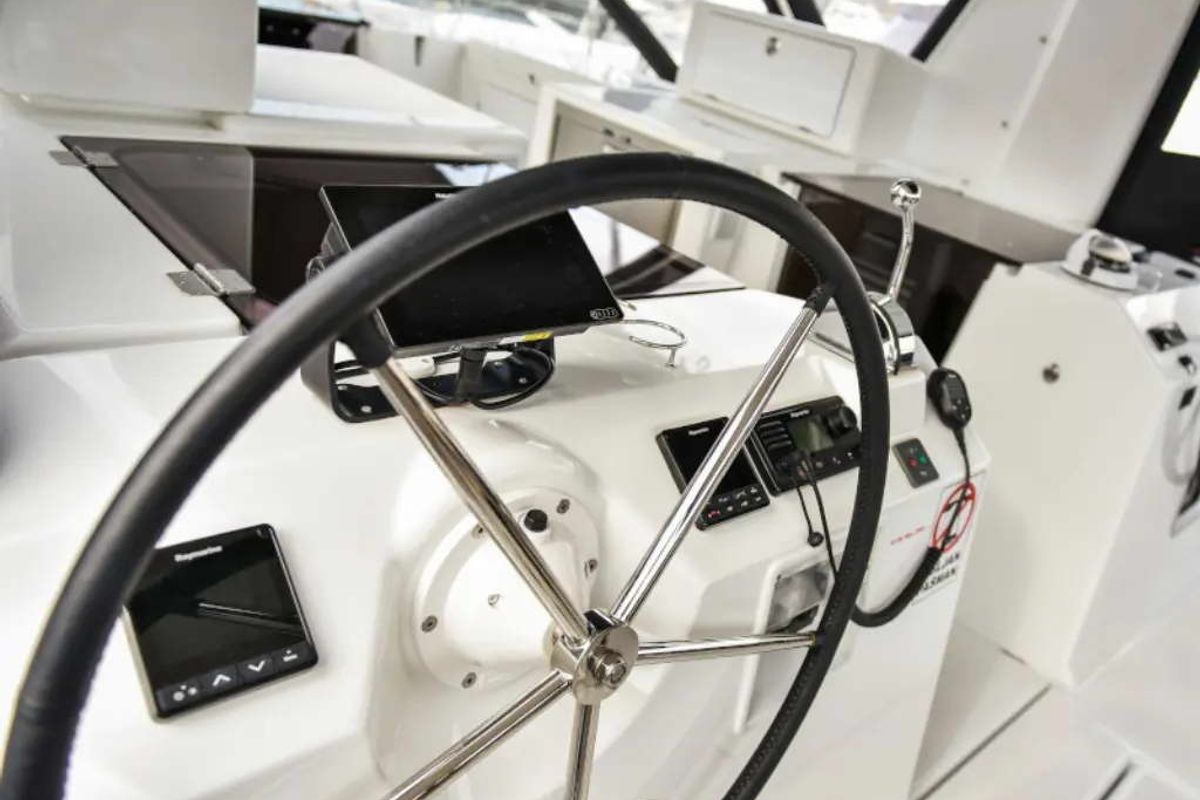Cockpit of New Horizons II, a Jeanneau Sun Loft 47 sailboat at La Favière, France