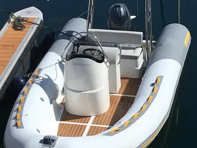 Deck of Sailway Siete, a Gulet Vanguard DR-560 motorboat at Vigo, Spain