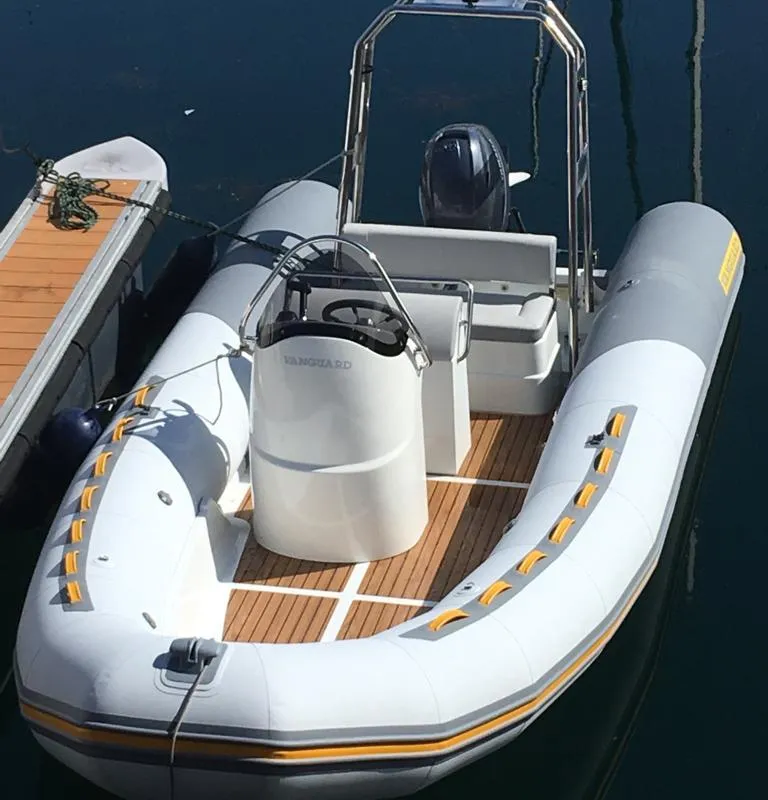 Deck of Sailway Siete, a Gulet Vanguard DR-560 motorboat at Vigo, Spain