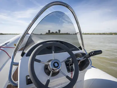 Cockpit of Sailway Siete, a Gulet Vanguard DR-560 motorboat at Vigo, Spain