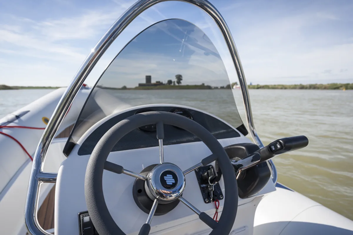 Cockpit of Sailway Siete, a Gulet Vanguard DR-560 motorboat at Vigo, Spain