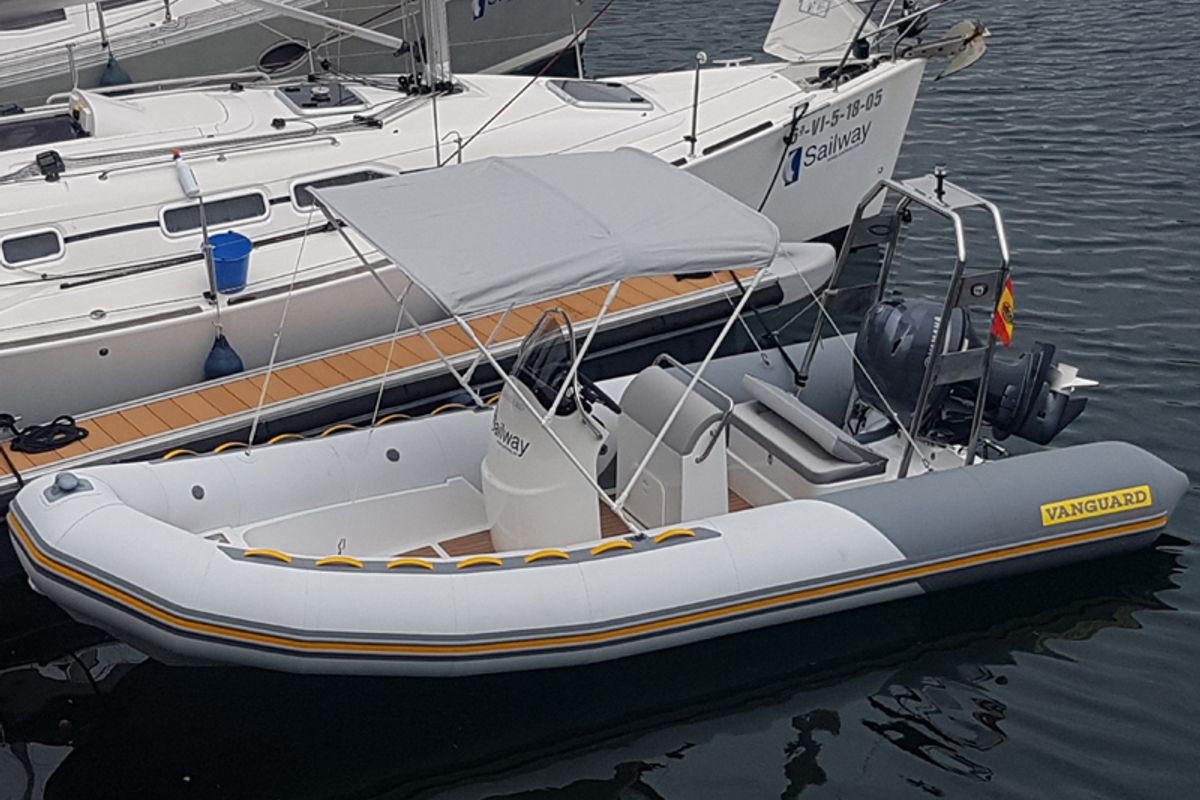 Exterior view of Sailway Siete, a Gulet Vanguard DR-560 motorboat at Vigo, Spain