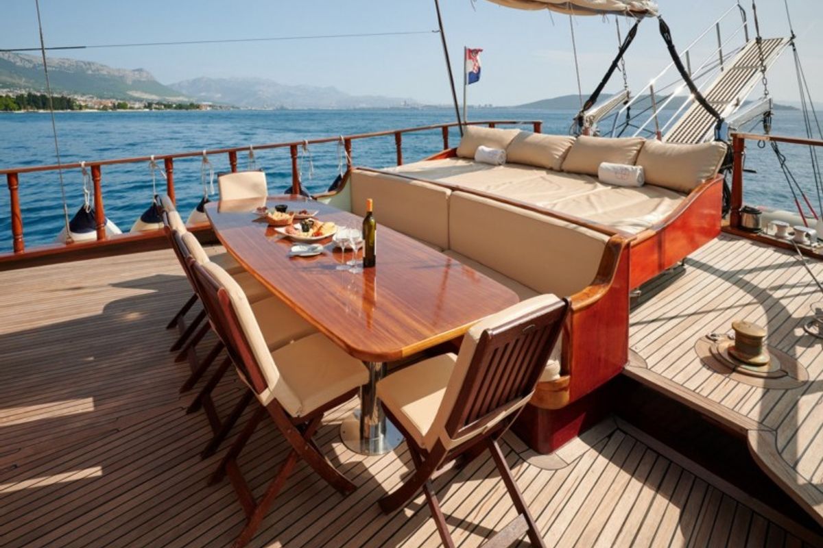 Deck of QUEEN OF ADRIATIC, a Gulet Gulet gulet at Grad Kaštela, Croatia