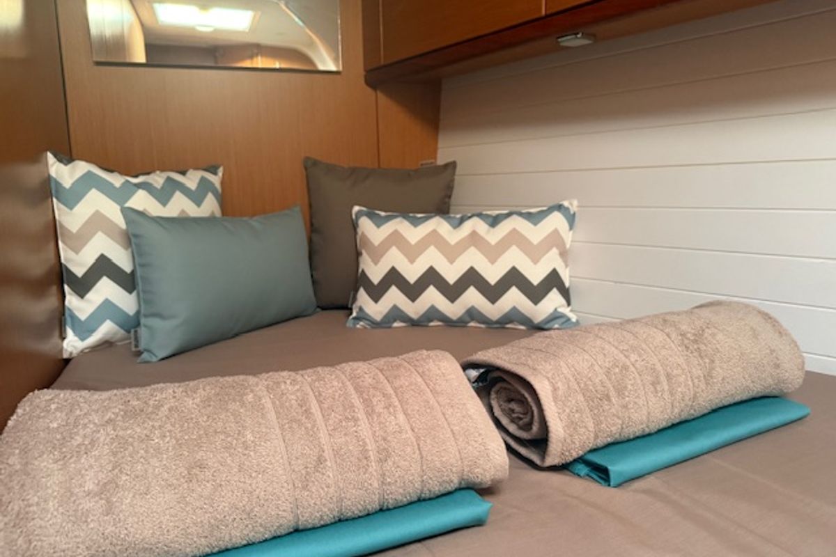 Cabin on Aquilo, a Bavaria Cruiser 46 sailboat at Preveza, Greece