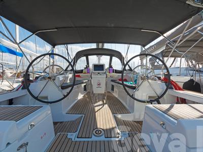 Cockpit of Geva I, a Jeanneau Sun Odyssey 419 sailboat at Municipal Unit of Rhodes, Greece