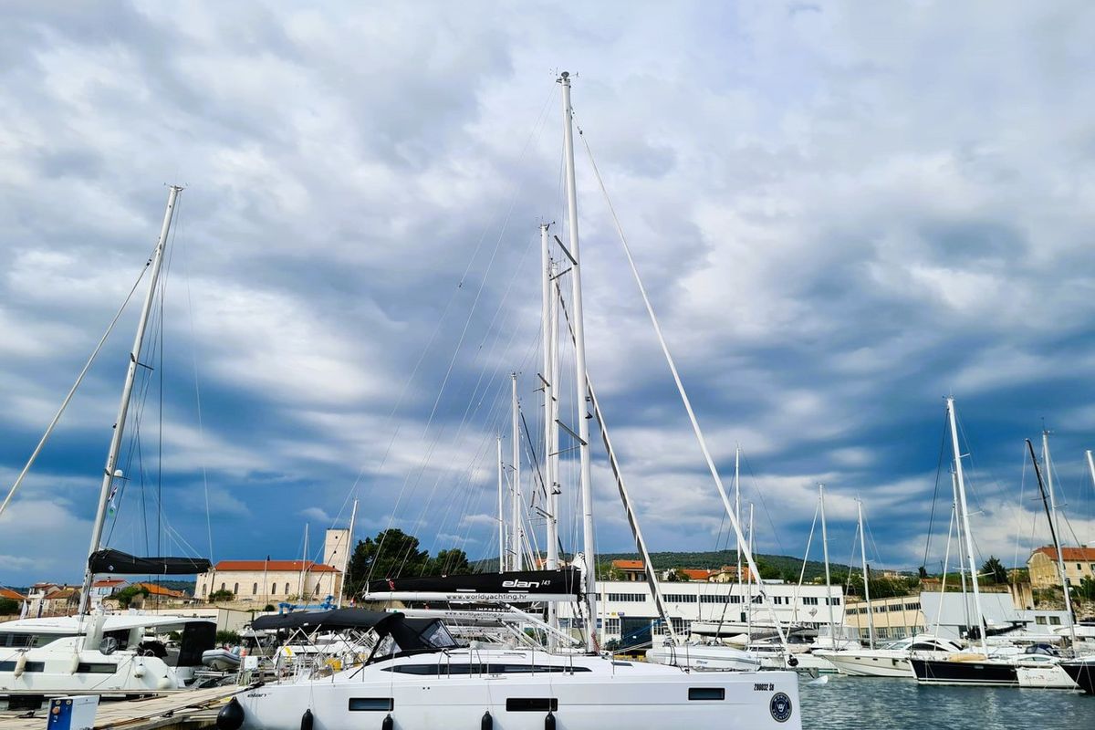 Exterior view of First Edition, a Elan Impression 45 sailboat at Grad Šibenik, Croatia