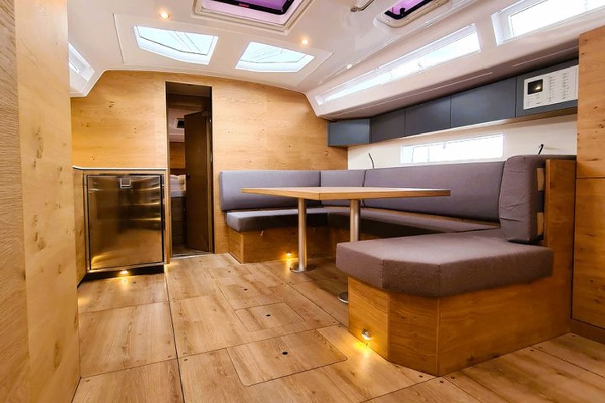 Salon of First Edition, a Elan Impression 45 sailboat at Grad Šibenik, Croatia
