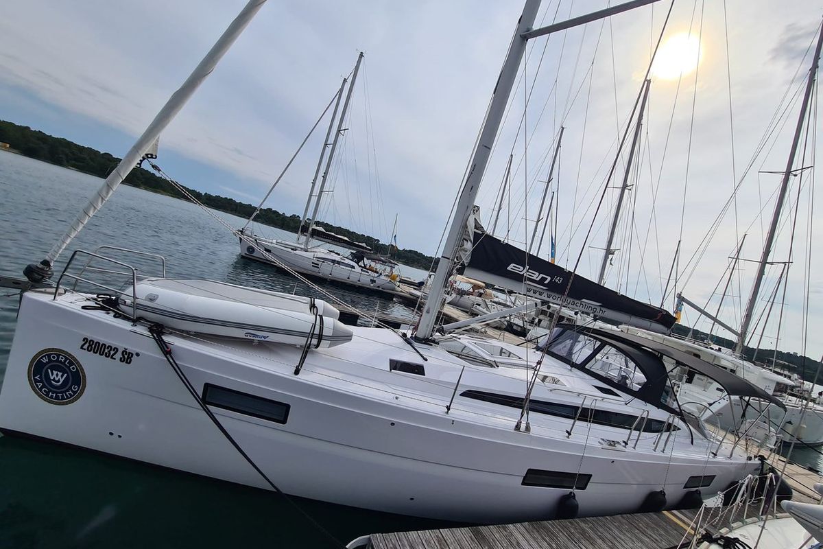 Exterior view of First Edition, a Elan Impression 45 sailboat at Grad Šibenik, Croatia