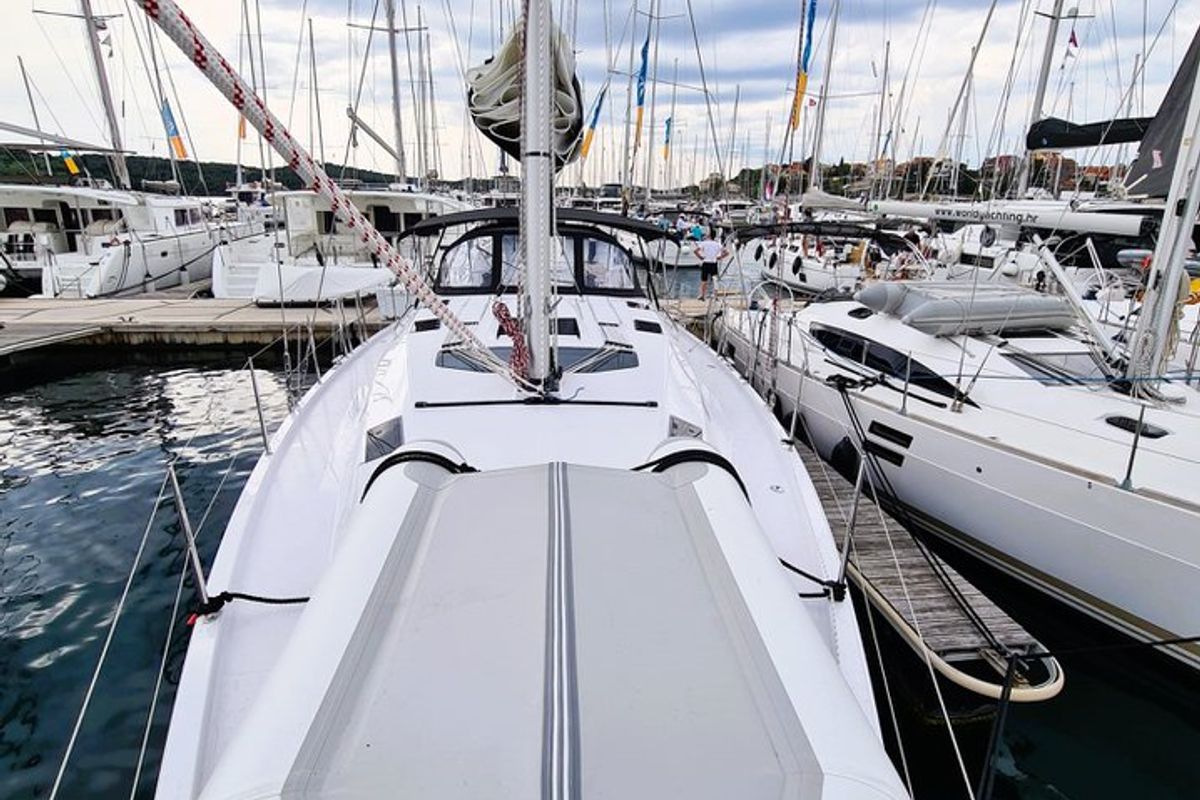 Deck of First Edition, a Elan Impression 45 sailboat at Grad Šibenik, Croatia