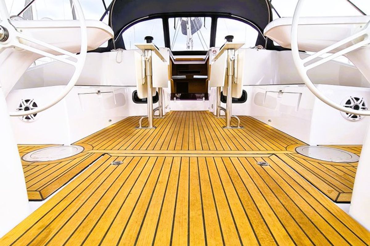 Deck of First Edition, a Elan Impression 45 sailboat at Grad Šibenik, Croatia