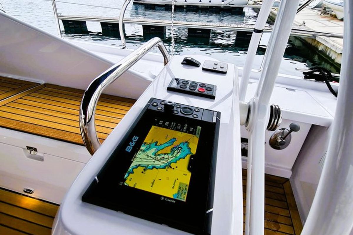 Cockpit of First Edition, a Elan Impression 45 sailboat at Grad Šibenik, Croatia