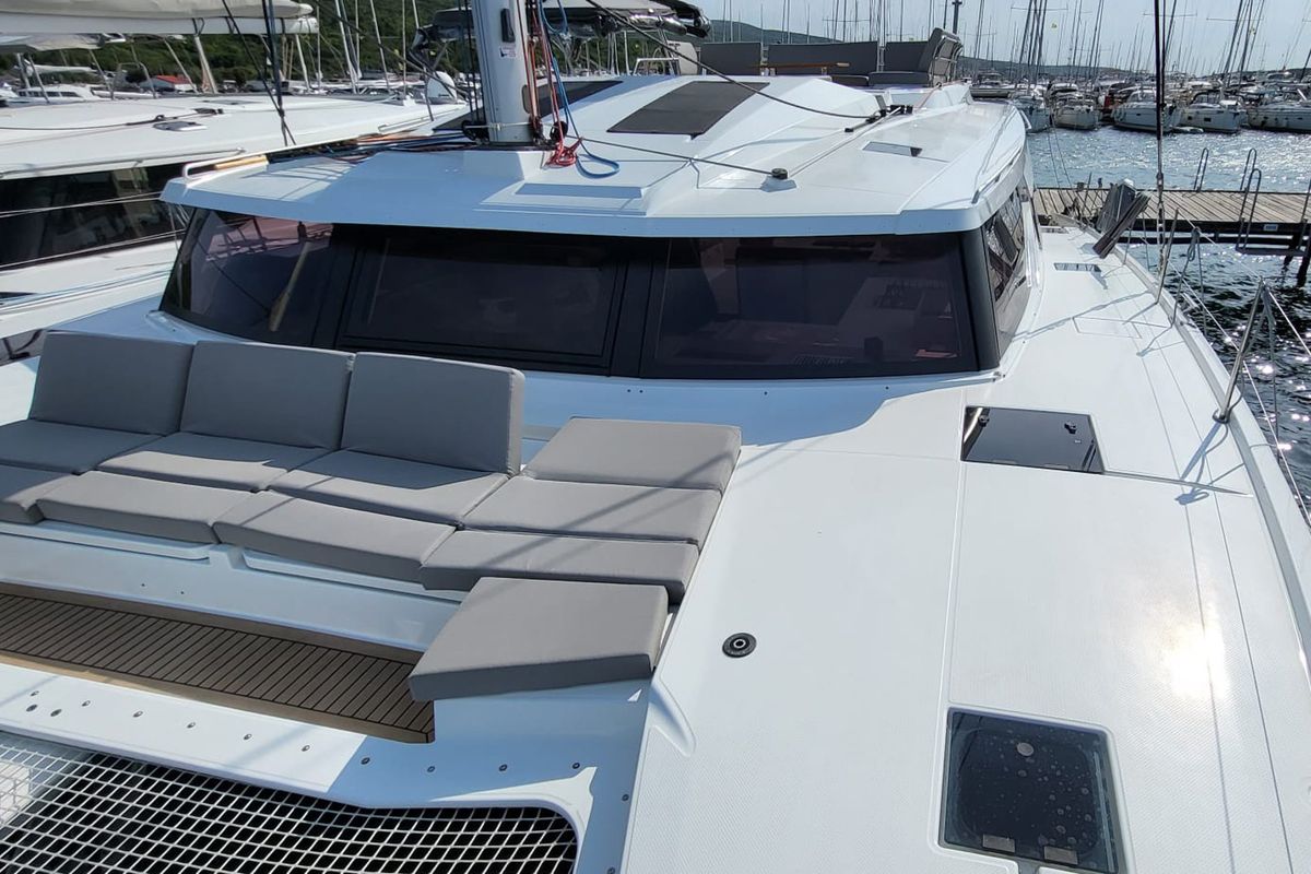 Deck of Balu, a Fountaine Pajot Elba 45 catamaran at Grad Biograd na Moru, Croatia