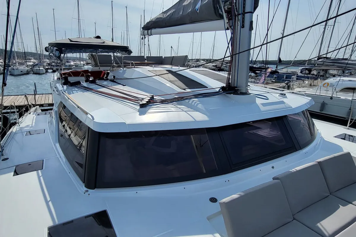 Deck of Balu, a Fountaine Pajot Elba 45 catamaran at Grad Biograd na Moru, Croatia
