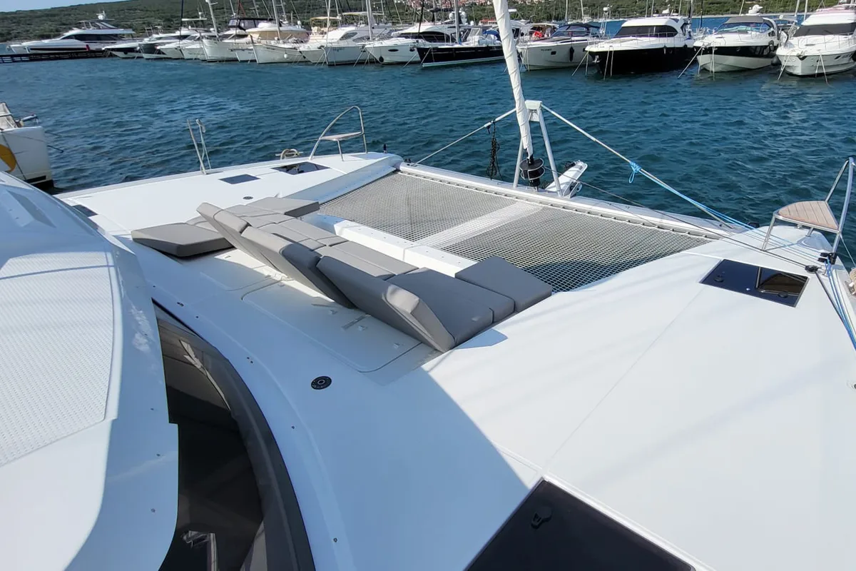 Deck of Balu, a Fountaine Pajot Elba 45 catamaran at Grad Biograd na Moru, Croatia