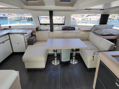 Salon of Balu, a Fountaine Pajot Elba 45 catamaran at Grad Biograd na Moru, Croatia
