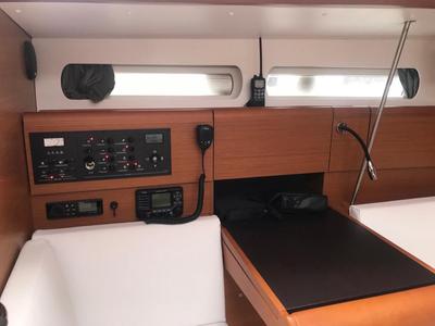 Cockpit of Alboran Limoncello (Majorca), a Jeanneau Sun Odyssey 419 sailboat at es Jonquet, Spain
