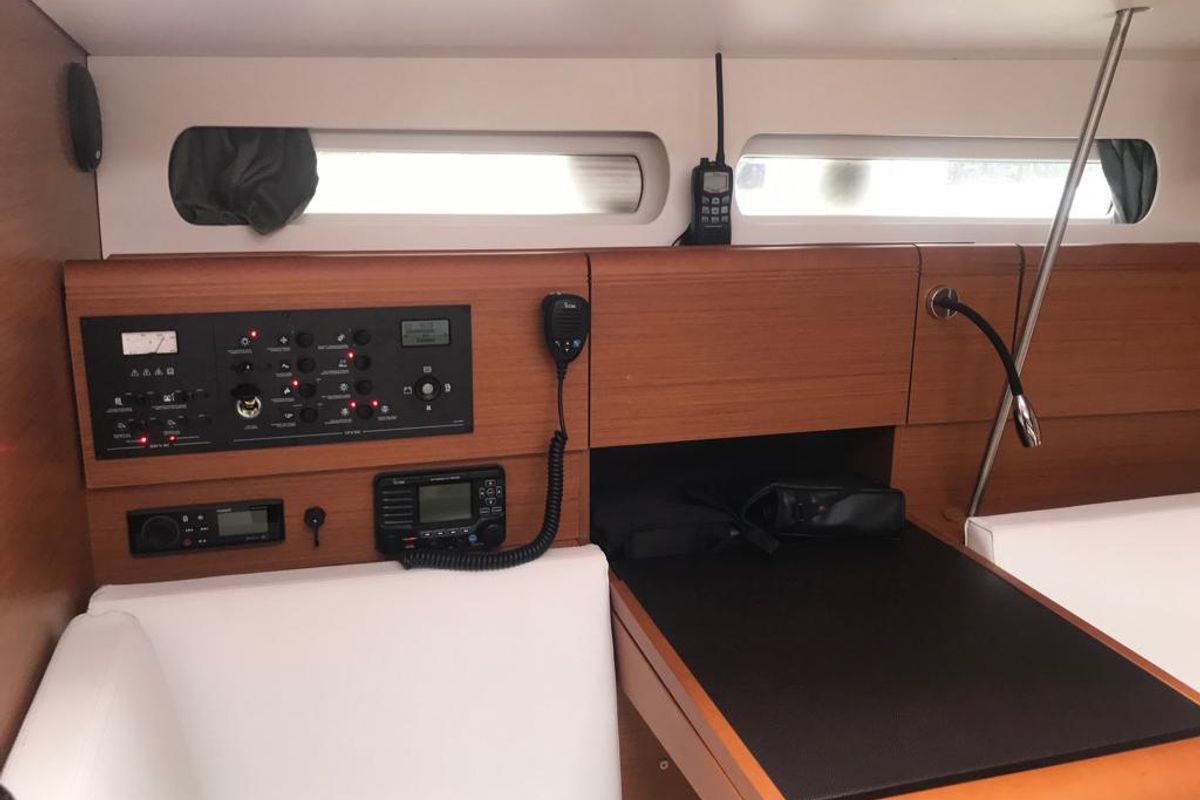Cockpit of Alboran Limoncello (Majorca), a Jeanneau Sun Odyssey 419 sailboat at es Jonquet, Spain