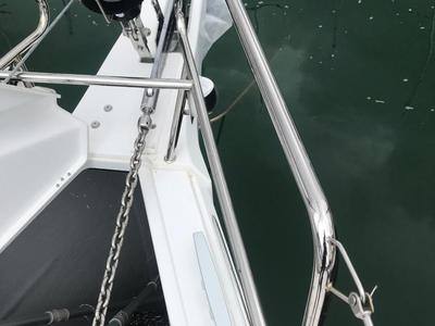 Deck of Alboran Limoncello (Majorca), a Jeanneau Sun Odyssey 419 sailboat at es Jonquet, Spain