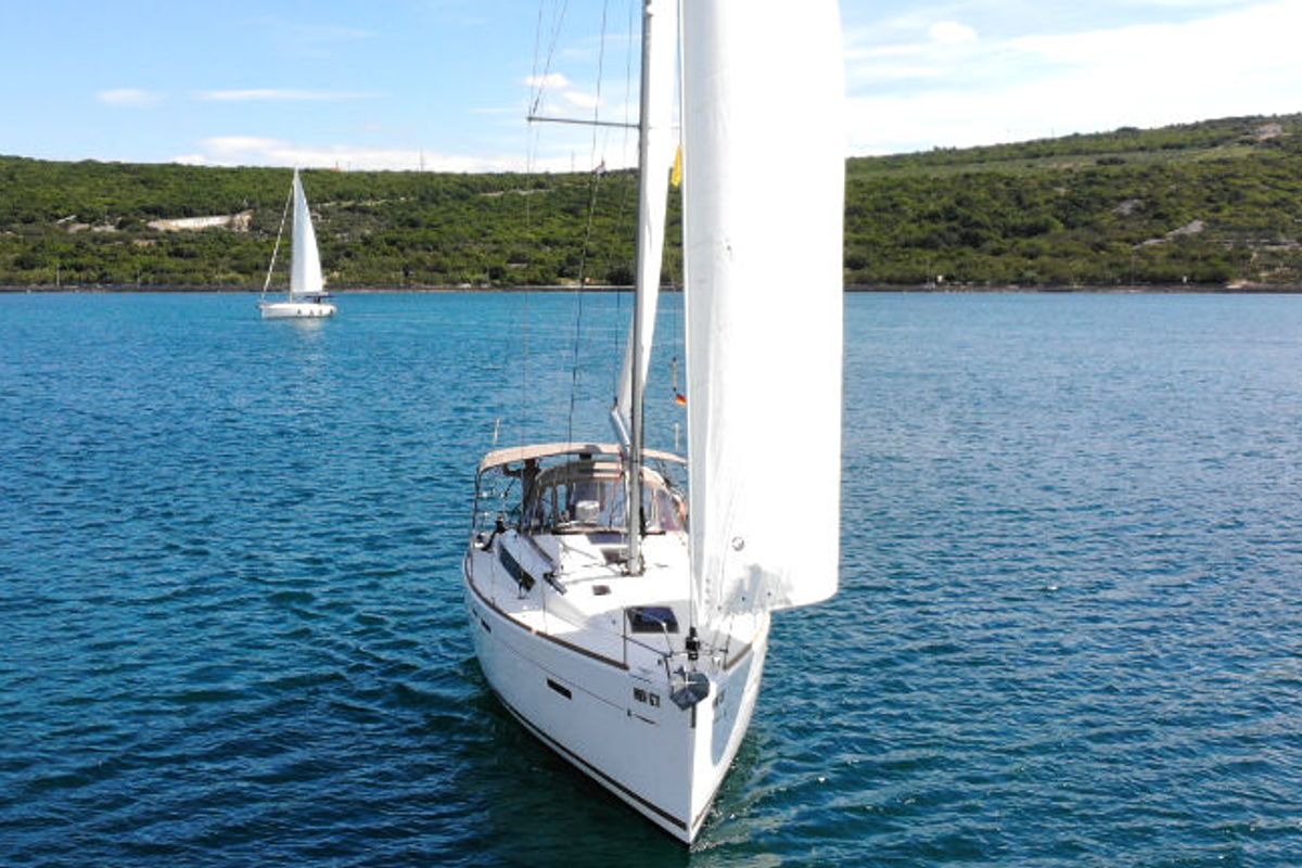 Exterior view of Happy Welcome, a Jeanneau Sun Odyssey 419 sailboat at Punat, Croatia