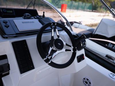 Cockpit of No Name, a Mingolla Brava 28 WA motorboat at Grad Šibenik, Croatia