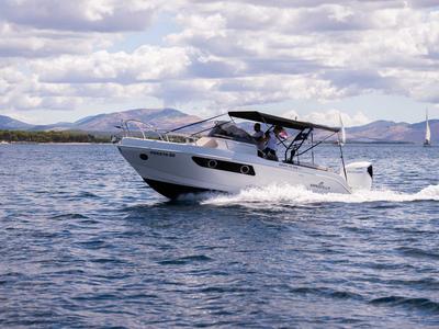 Exterior view of No Name, a Mingolla Brava 28 WA motorboat at Grad Šibenik, Croatia