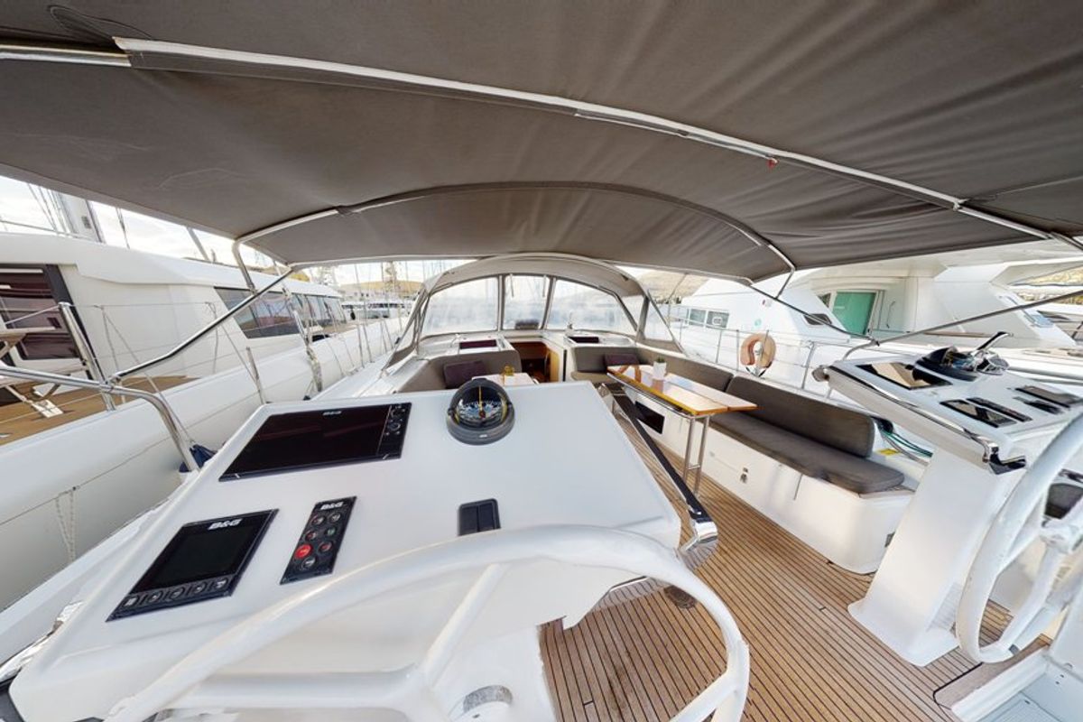Cockpit of Air King, a Hanse Yachts Hanse 548 sailboat at Grad Trogir, Croatia