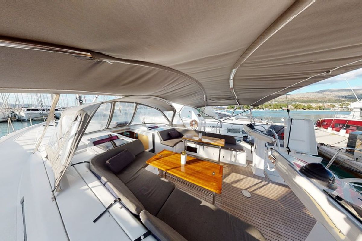 Deck of Air King, a Hanse Yachts Hanse 548 sailboat at Grad Trogir, Croatia