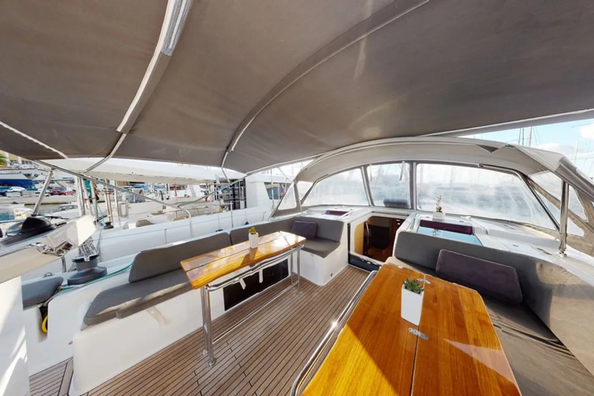 Deck of Air King, a Hanse Yachts Hanse 548 sailboat at Grad Trogir, Croatia