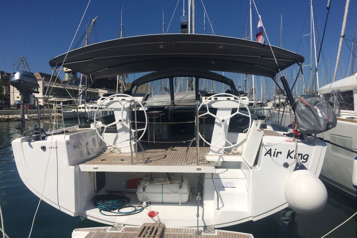 Exterior view of Air King, a Hanse Yachts Hanse 548 sailboat at Grad Trogir, Croatia