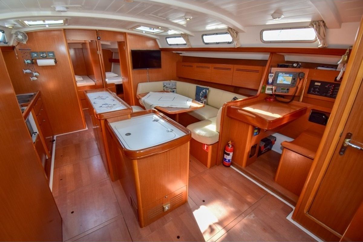 Salon of Filyos, a Beneteau Cyclades 50.5 sailboat at Marmaris, Turkey
