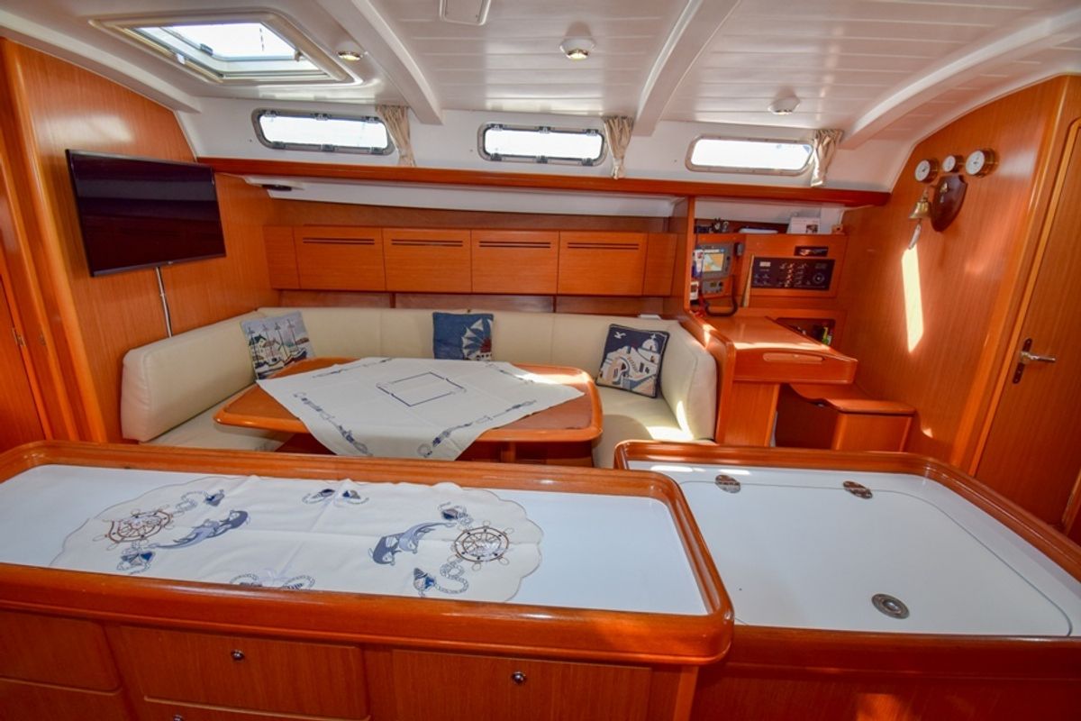 Salon of Filyos, a Beneteau Cyclades 50.5 sailboat at Marmaris, Turkey