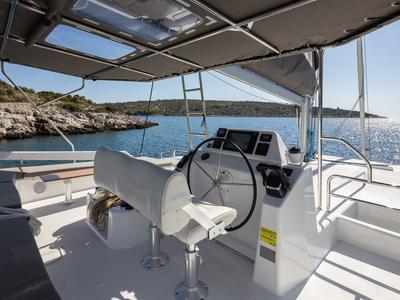 Cockpit of Clo, a Dufour 48 Catamaran catamaran at Primošten, Croatia