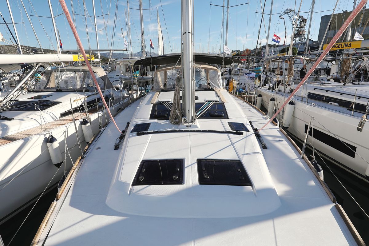 Exterior view of Horido, a Dufour 460 GL sailboat at Grad Trogir, Croatia